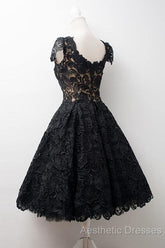 Scoop Knee-Length Cap Sleeves Ball Gown Lace Homecoming Dresses